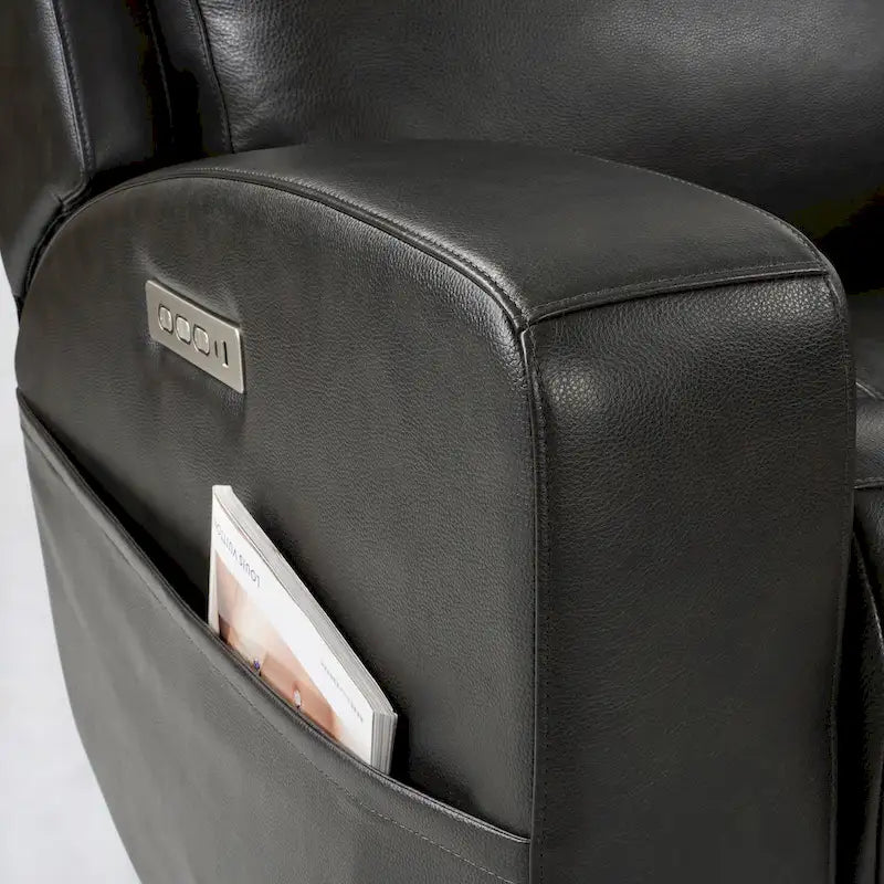 Canapé inclinable électrique deux places en cuir véritable avec rangement et port de chargement USB pour salon