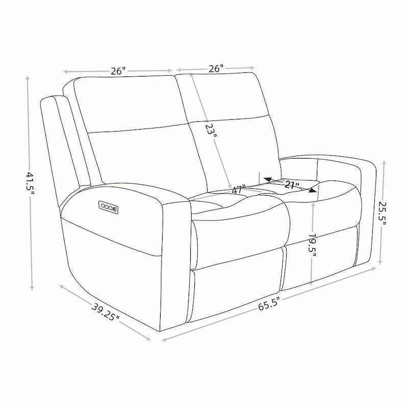 Canapé inclinable électrique deux places en cuir véritable avec rangement et port de chargement USB pour salon