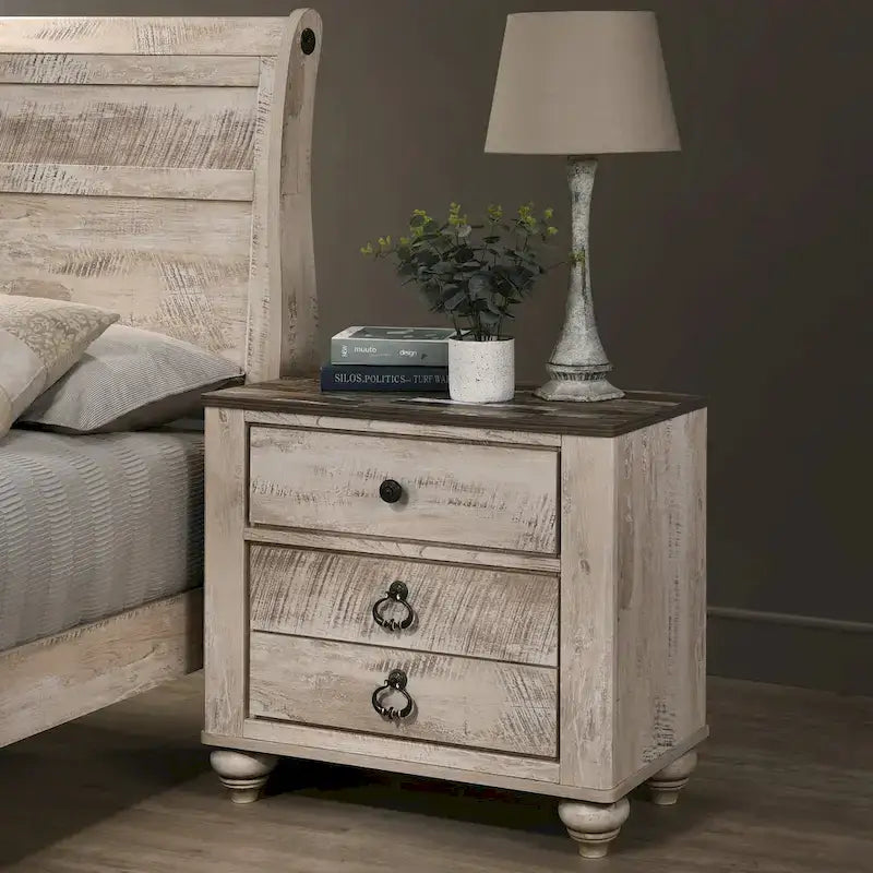 Ensemble de chambre à coucher 3 pièces Roundhill Furniture Imerland, finition blanc délavé contemporain