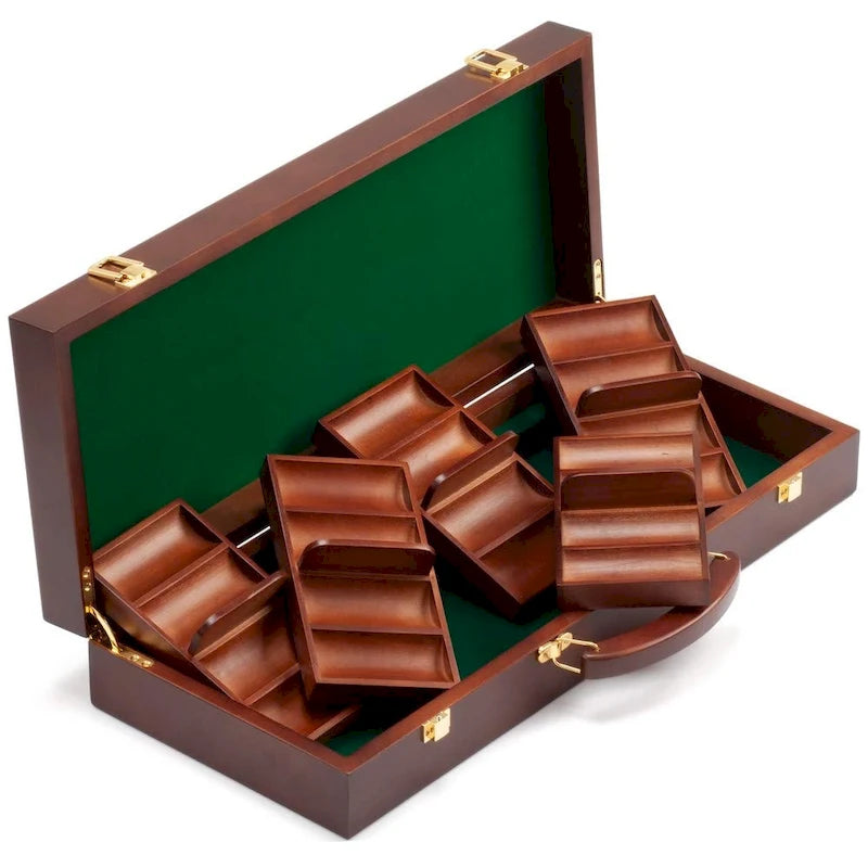 Coffret de luxe en bois pour jetons de poker de casino GSE (500 pièces) avec 5 plateaux à jetons en bois