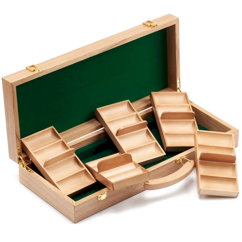 Coffret de luxe en bois pour jetons de poker de casino GSE (500 pièces) avec 5 plateaux à jetons en bois