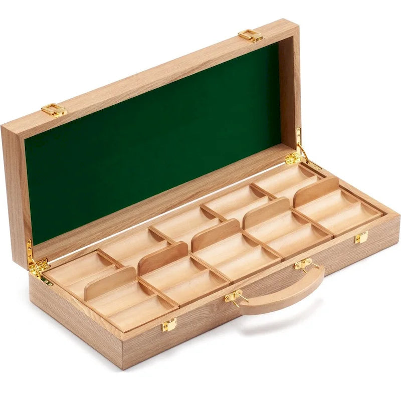 Coffret de luxe en bois pour jetons de poker de casino GSE (500 pièces) avec 5 plateaux à jetons en bois