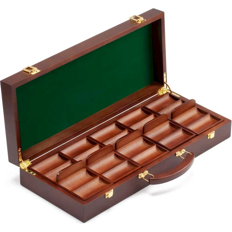 Coffret de luxe en bois pour jetons de poker de casino GSE (500 pièces) avec 5 plateaux à jetons en bois