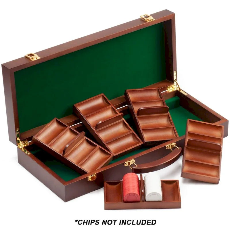 Coffret de luxe en bois pour jetons de poker de casino GSE (500 pièces) avec 5 plateaux à jetons en bois