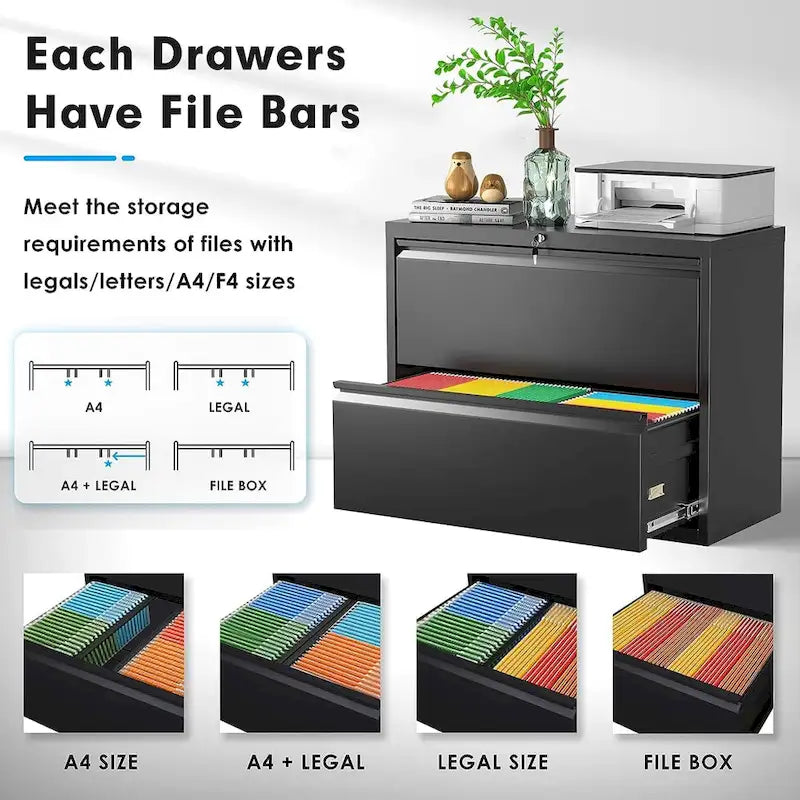 Classeur latéral métallique à 2 tiroirs 36 po avec serrure