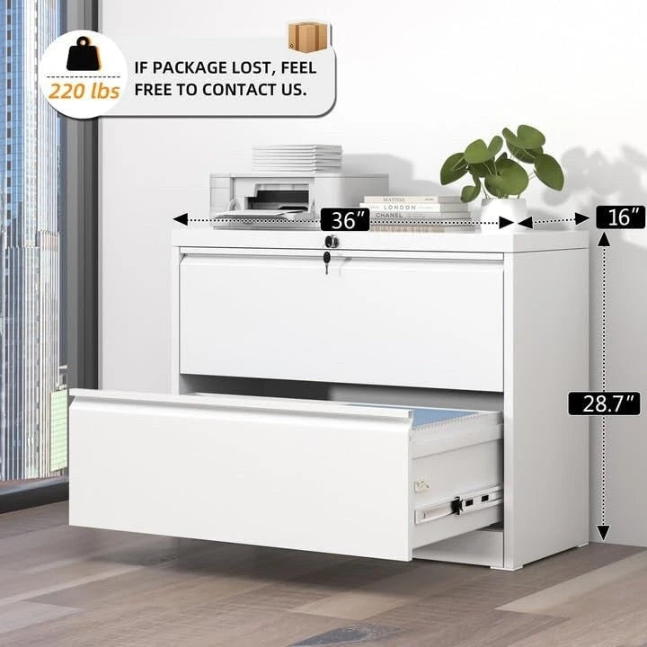 Classeur latéral métallique à 2 tiroirs 36 po avec serrure