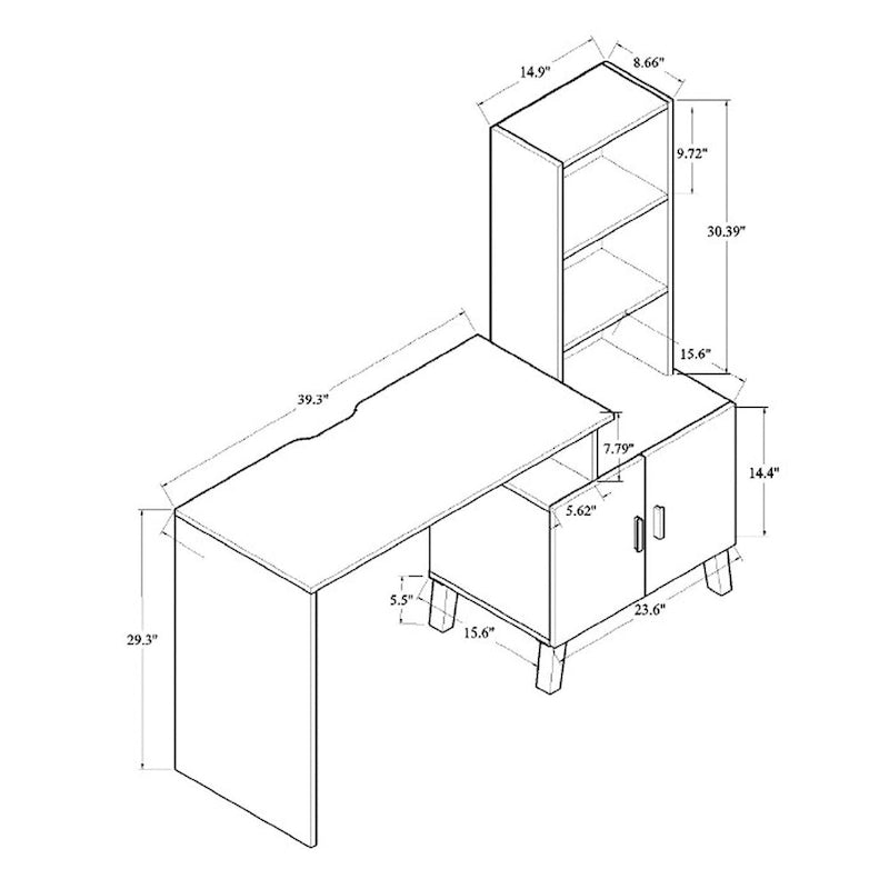 Bureau de rangement Jaeger bicolore en bois brun et gris foncé avec étagères