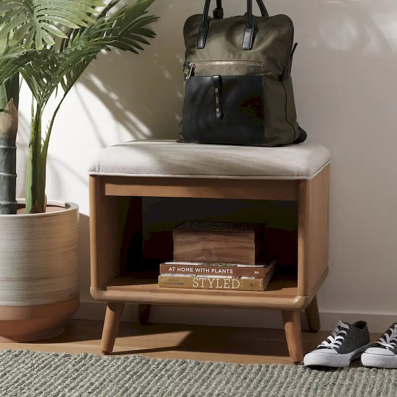 Banc à étagère ouverte SAFAVIEH Marilla avec coussin - 51 cm (L) x 38 cm (P) x 46 cm (H)