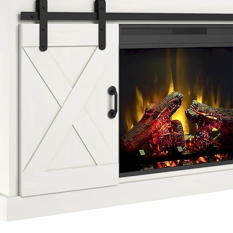 Meuble TV avec cheminée électrique Bridgevine Home de 168 cm (66 pouces) pour téléviseurs jusqu'à 203 cm (80 pouces), finition blanche