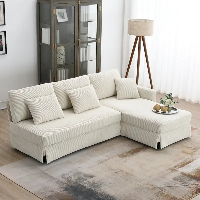 [VIDEO provided][New]87*61Modern L-shaped Corduroy Sofa with Reversible Chaise,4-seat Upholstered Sectional Indoor Furniture,Co