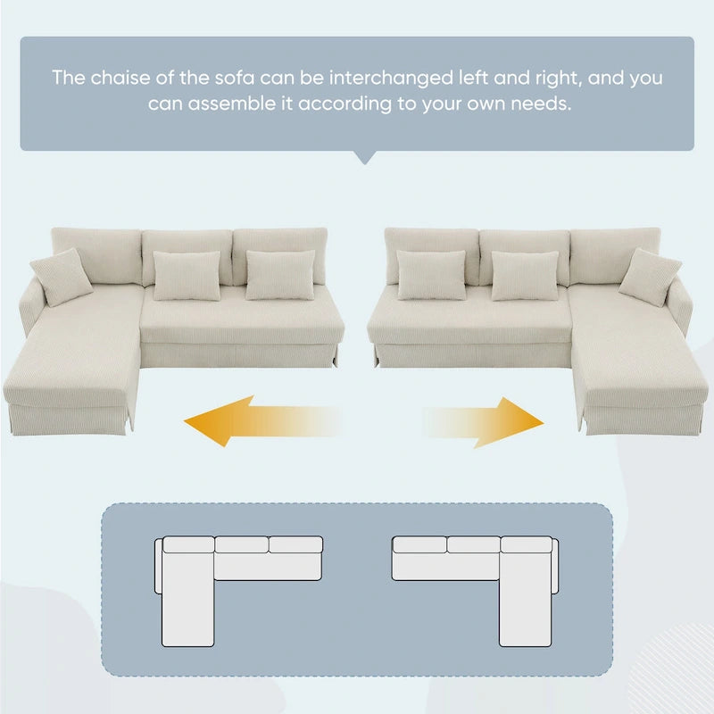 [VIDÉO fournie][Nouveau] Canapé d'angle moderne en velours côtelé 87*61 avec méridienne réversible, canapé d'angle rembourré 4 places pour intérieur, Co