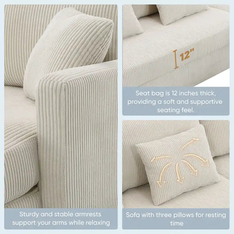 [VIDÉO fournie][Nouveau] Canapé d'angle moderne en velours côtelé 87*61 avec méridienne réversible, canapé d'angle rembourré 4 places pour intérieur, Co