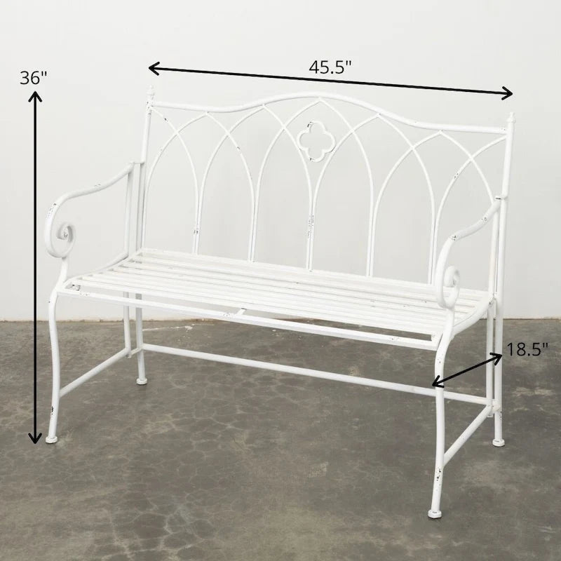 Banc de jardin en métal blanc Sullivans Crisp 36H - 45,5L x 18,5l x 36H