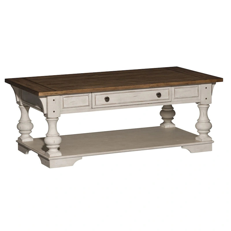Table basse Morgan Creek Antique White avec accents tabac brossés