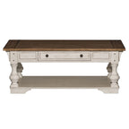 Table basse Morgan Creek Antique White avec accents tabac brossés