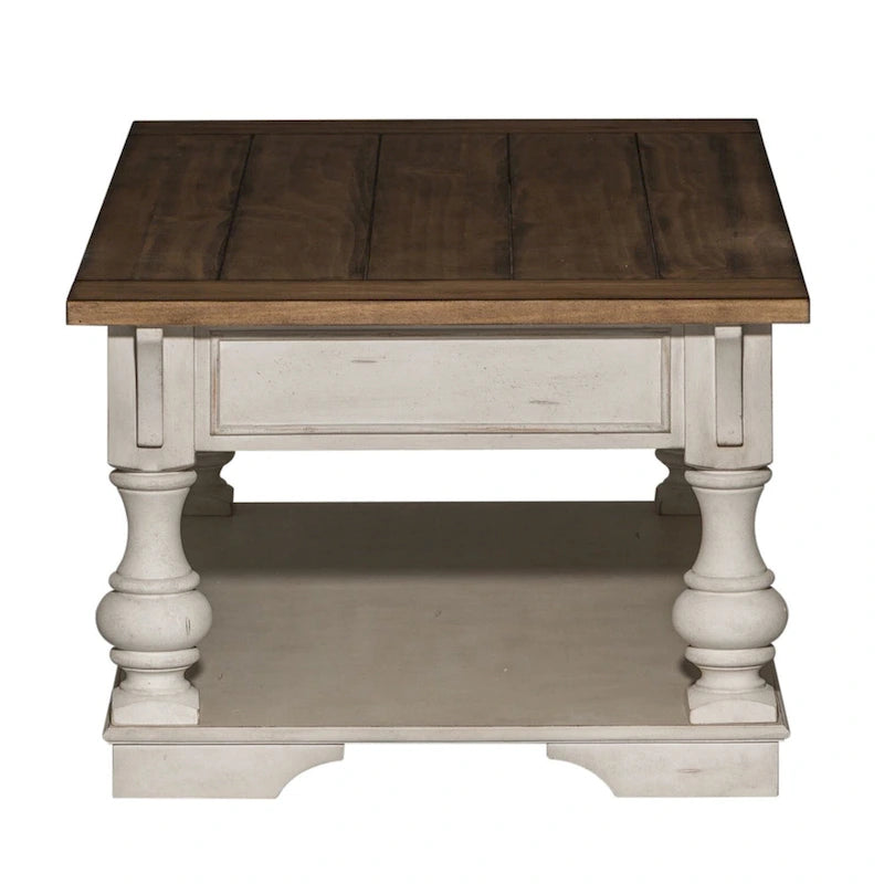 Table basse Morgan Creek Antique White avec accents tabac brossés