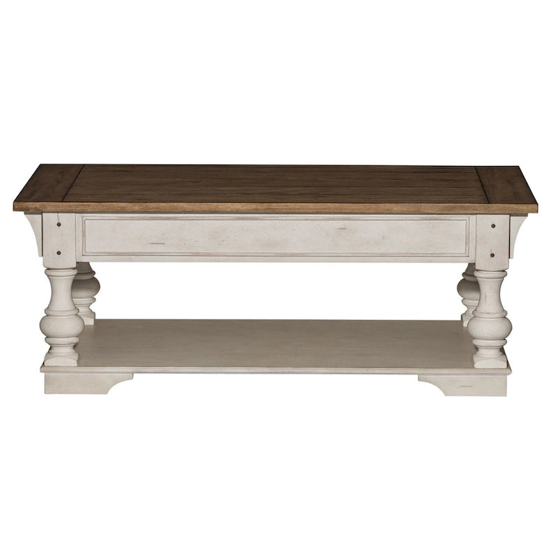 Table basse Morgan Creek Antique White avec accents tabac brossés