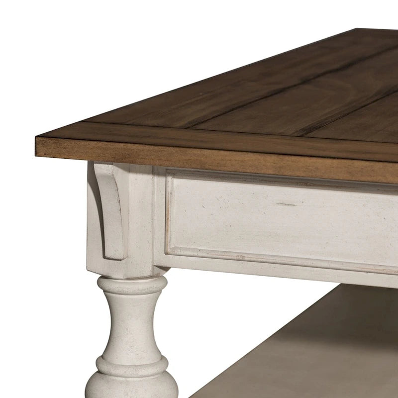 Table basse Morgan Creek Antique White avec accents tabac brossés