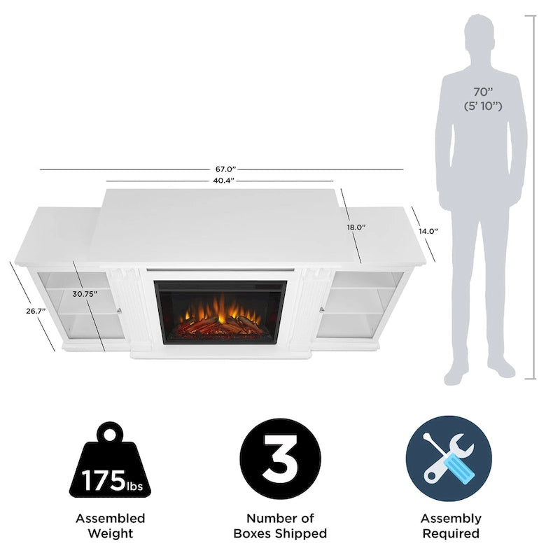 Meuble TV électrique Calie 67 avec cheminée intégrée, blanc, par Real Flame