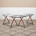 Bureau d'angle en verre en forme de L avec plateau coulissant pour clavier