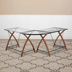 Glass L-Shape Corner Computer Desk with Pull-Out Keyboard Tray