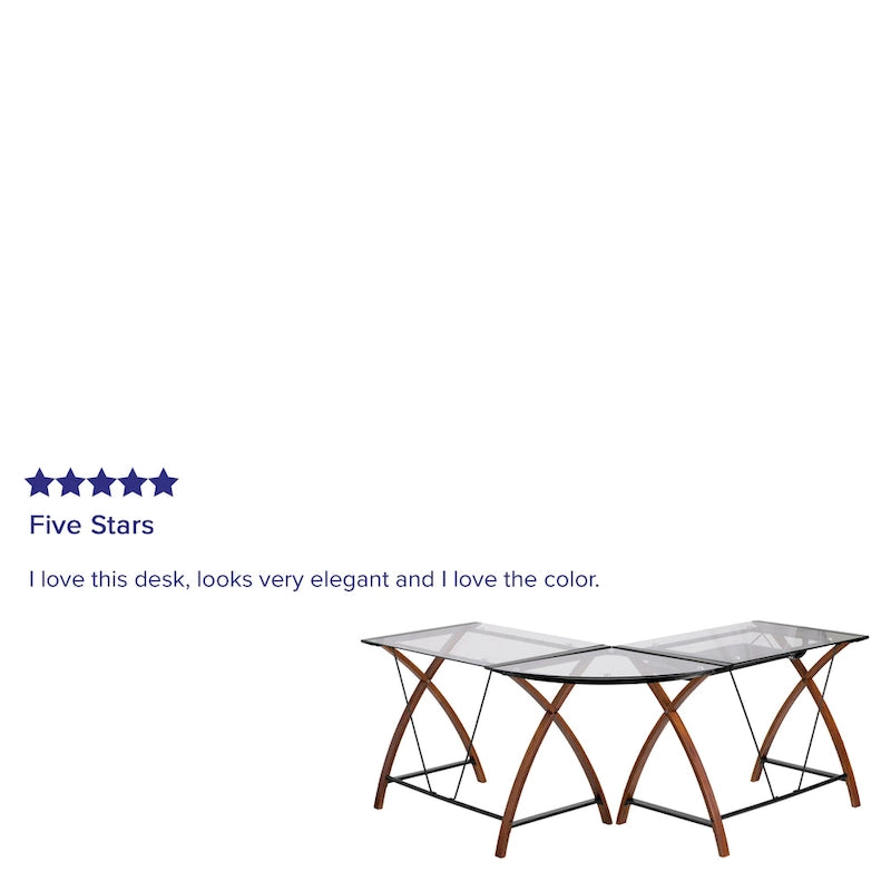 Bureau d'angle en verre en forme de L avec plateau coulissant pour clavier