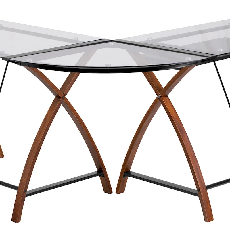 Bureau d'angle en verre en forme de L avec plateau coulissant pour clavier