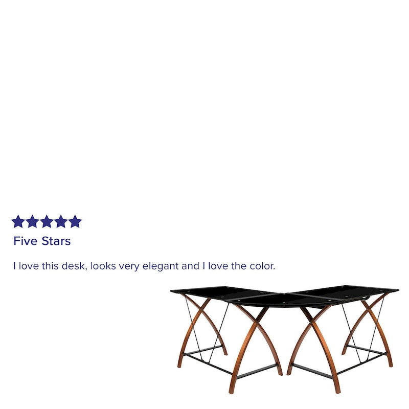 Bureau d'angle en verre en forme de L avec plateau coulissant pour clavier