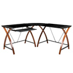 Bureau d'angle en verre en forme de L avec plateau coulissant pour clavier