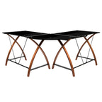 Bureau d'angle en verre en forme de L avec plateau coulissant pour clavier