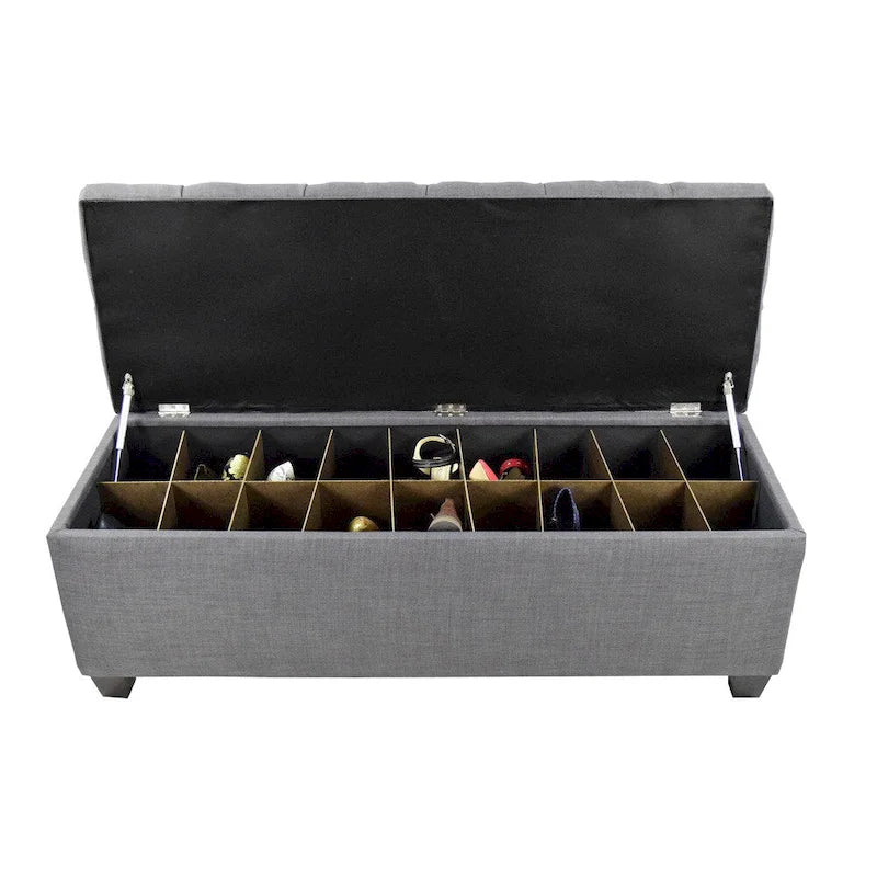 Banc de rangement à chaussures The Sole Secret, teinte gris-rouge, capitonné en losanges