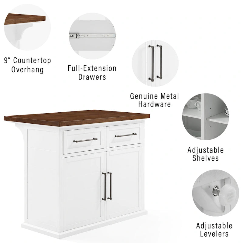 Îlot de cuisine Crosley Bartlett avec plateau en bois et tabourets à dossier en X