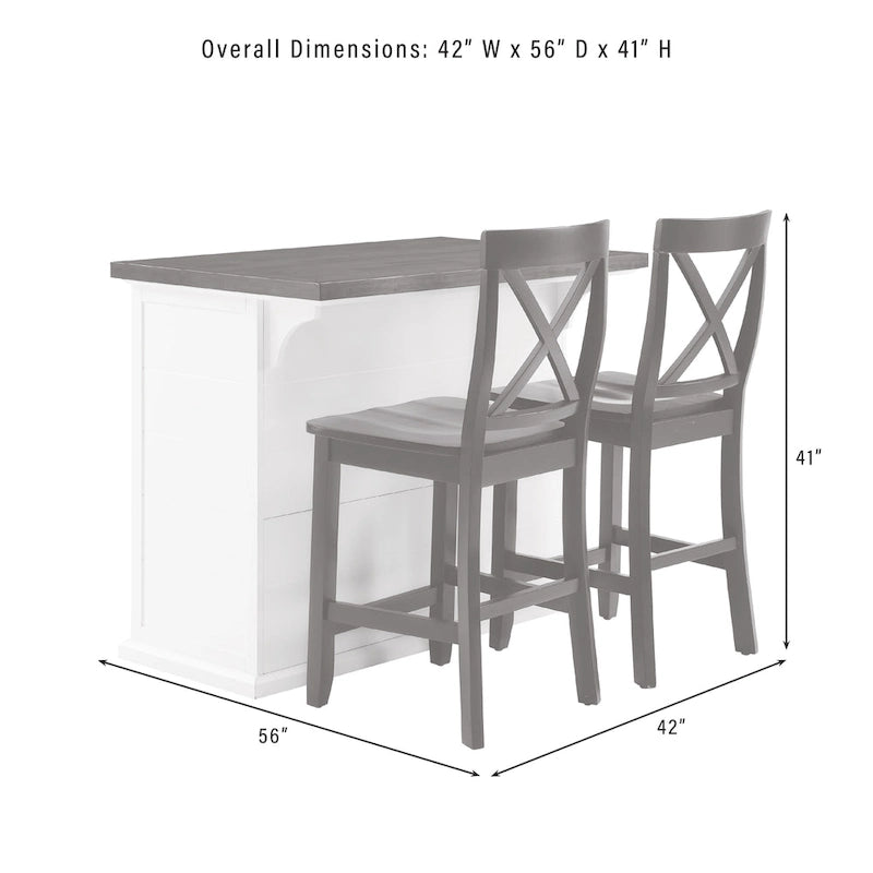 Îlot de cuisine Crosley Bartlett avec plateau en bois et tabourets à dossier en X