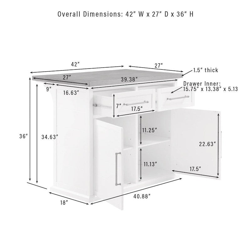 Îlot de cuisine Crosley Bartlett avec plateau en bois et tabourets à dossier en X