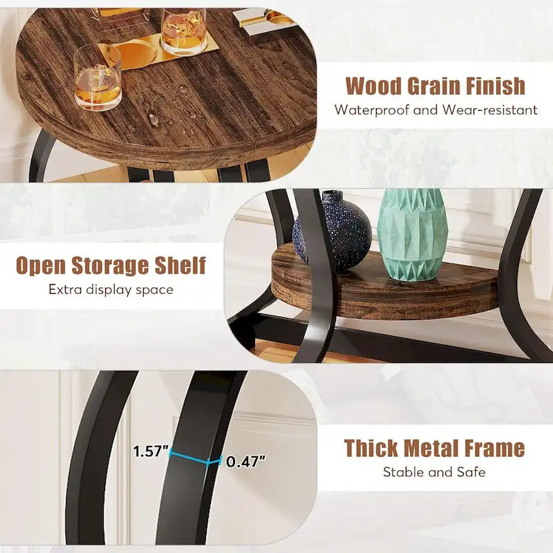 Table d'appoint demi-ronde, table de chevet demi-lune en bois à 2 niveaux, petite table d'appoint semi-circulaire