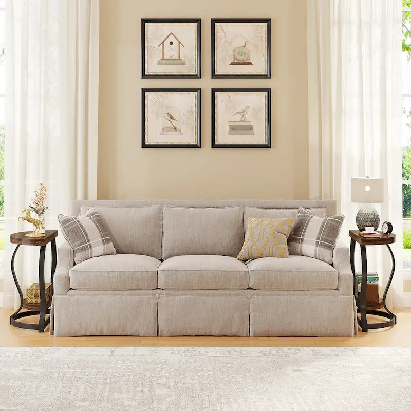 Table d'appoint demi-ronde, table de chevet demi-lune en bois à 2 niveaux, petite table d'appoint semi-circulaire