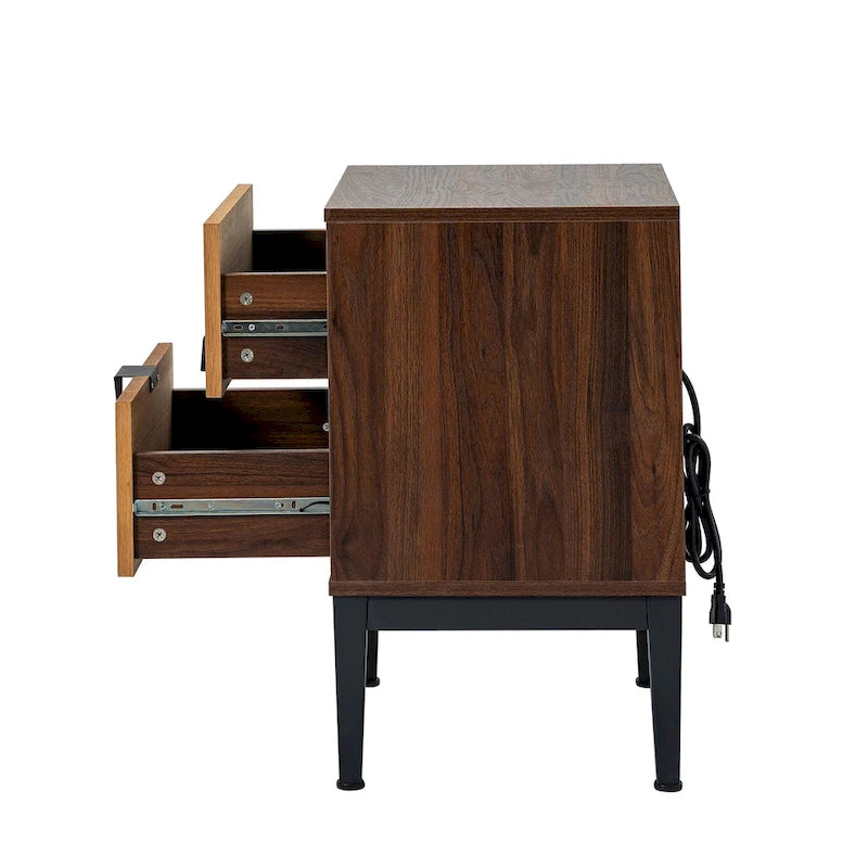 Ensemble de 2 tables de chevet Apakah Modern de 63,5 cm de haut, à 2 tiroirs, avec station de charge et pieds réglables, par HULALA HOME