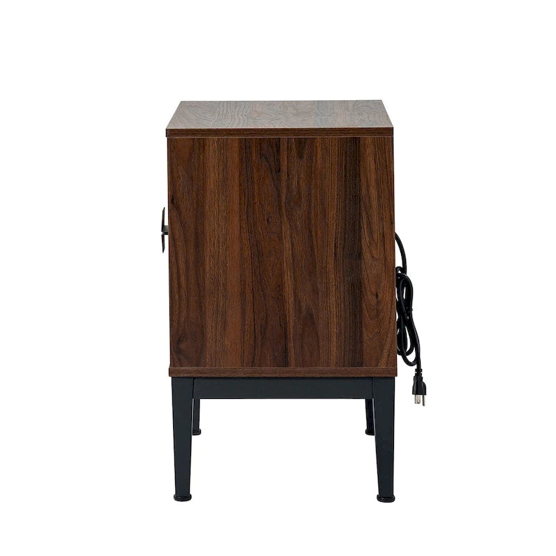 Ensemble de 2 tables de chevet Apakah Modern de 63,5 cm de haut, à 2 tiroirs, avec station de charge et pieds réglables, par HULALA HOME