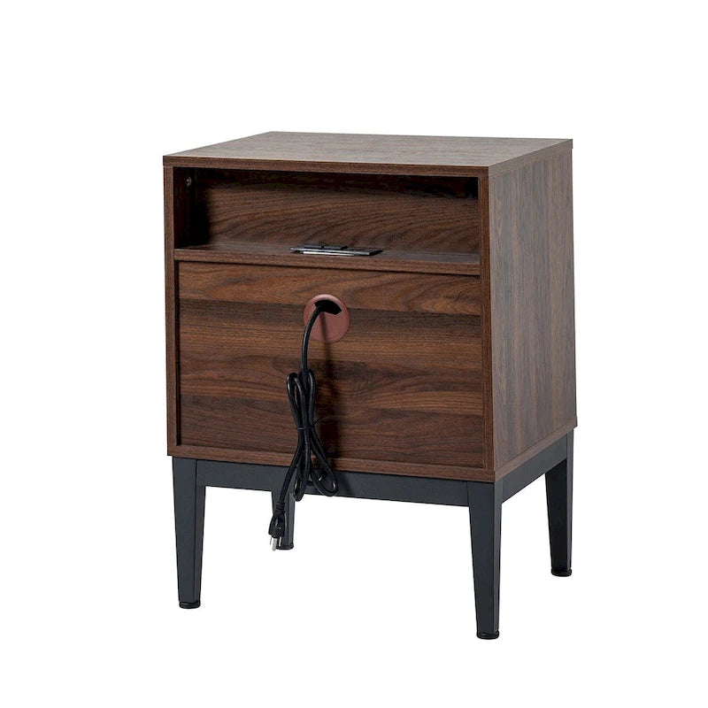 Ensemble de 2 tables de chevet Apakah Modern de 63,5 cm de haut, à 2 tiroirs, avec station de charge et pieds réglables, par HULALA HOME