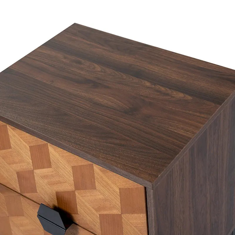 Ensemble de 2 tables de chevet Apakah Modern de 63,5 cm de haut, à 2 tiroirs, avec station de charge et pieds réglables, par HULALA HOME