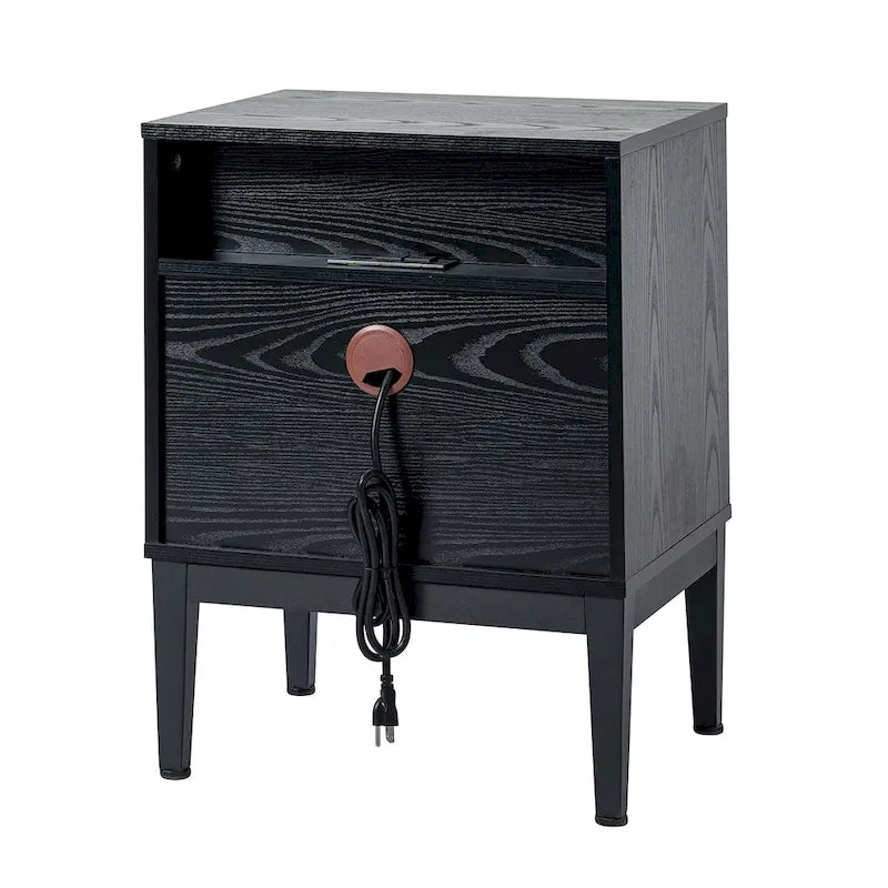 Ensemble de 2 tables de chevet Apakah Modern de 63,5 cm de haut, à 2 tiroirs, avec station de charge et pieds réglables, par HULALA HOME