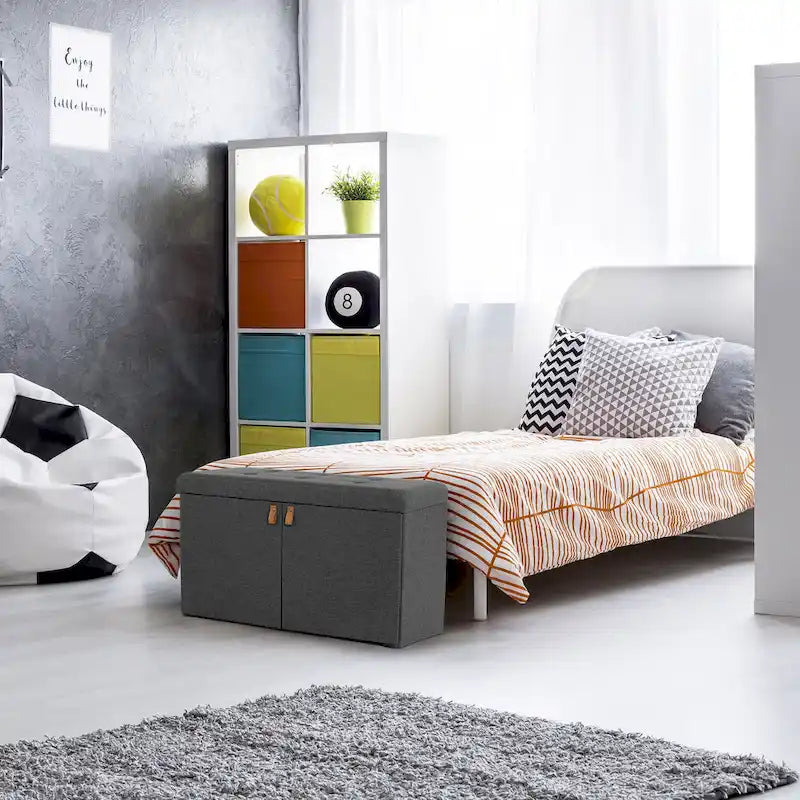 Banc de rangement à chaussures ottoman rembourré Seville Classics, gris moderne