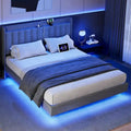 Modern Upholstered Floating Bed Frame with LED Lights