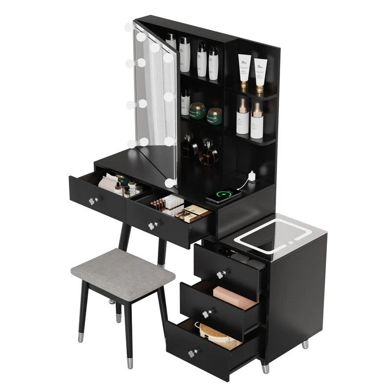 Ensemble coiffeuse à 5 tiroirs avec prises