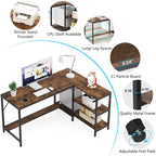 Bureau en L avec étagères de rangement, bureau d'angle avec étagère supérieure, poste de travail pour bureau à domicile