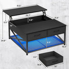 Table basse relevable avec étagère de rangement ouverte et compartiment de rangement dissimulé