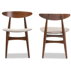 Chaise de salle à manger Flora, style moderne du milieu du siècle, tissu gris clair et chêne finition brun moyen