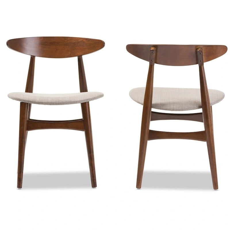 Chaise de salle à manger Flora, style moderne du milieu du siècle, tissu gris clair et chêne finition brun moyen