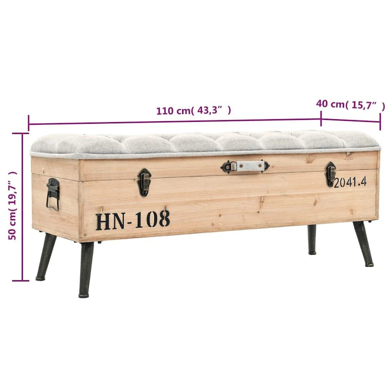 Banc de rangement vidaXL 43.3 en bois massif de sapin - 43,3 x 15,7 x 19,7
