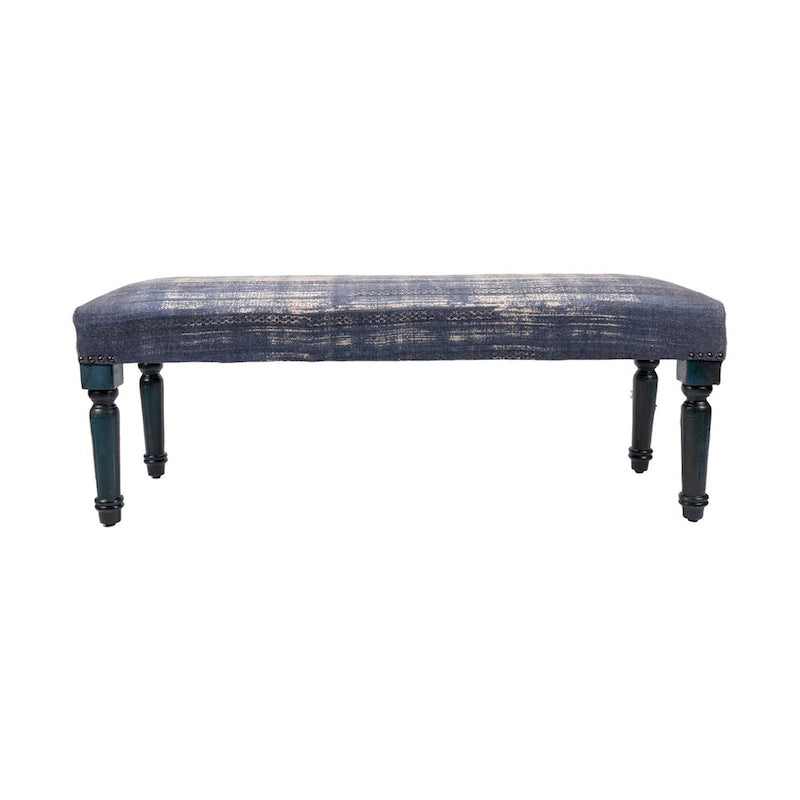 47 Antique Blue Distressed Rectangular Bench